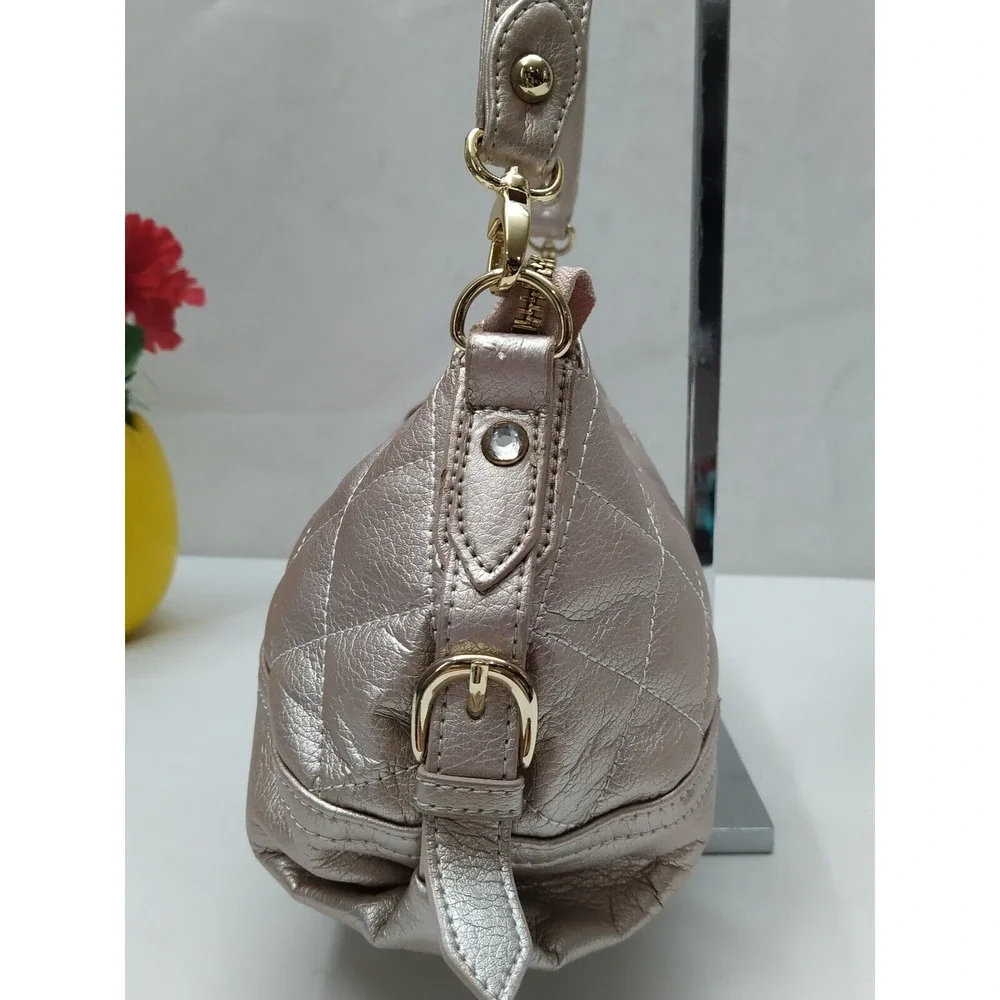 Rebecca Taylor Metallic Gold Leather Quilted Zipper Hobo Shoulder Bag - NWoT